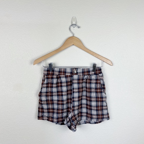 Altar’d State Plaid High Rise Brown Shorts Sz Small - Picture 2 of 6